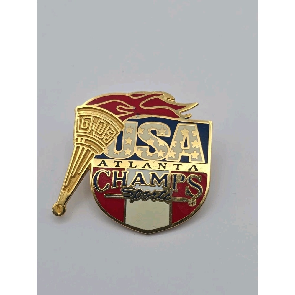 Vintage 1996 Atlanta Olympic Games USA Champs Sports Torch Pin Badge
